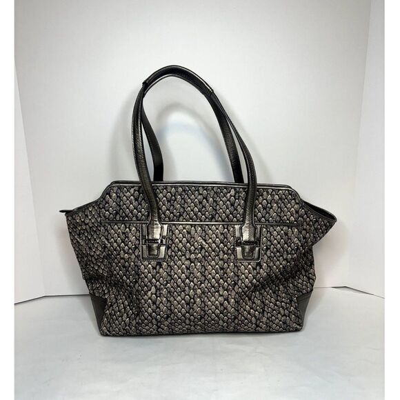 COACH Authentic Tote Carryall Shoulder Bag Purse Snake Print Leather Trim Black - Picture 7 of 11
